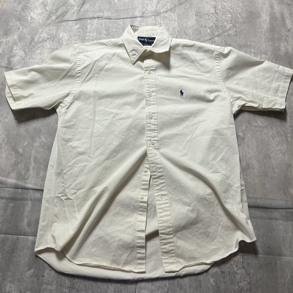 Ralph Lauren Blake 100% Cot Button Down Short Sleeve Shirt Men's White Creme L